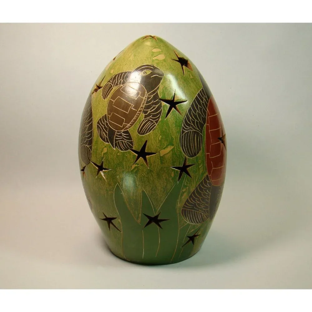 Turtle Art Pottery Tea Light Candle Lantern Luminary, Coastal Beach Nautical
